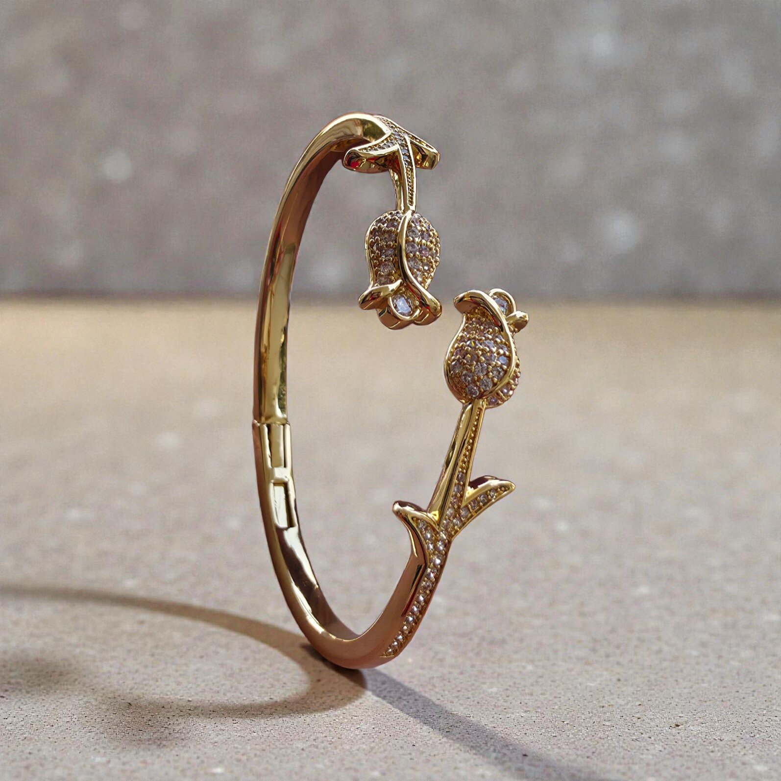 Kizara Twin Lily Bloom Cuff – Anti-Tarnish Bud Bracelet - Image 4