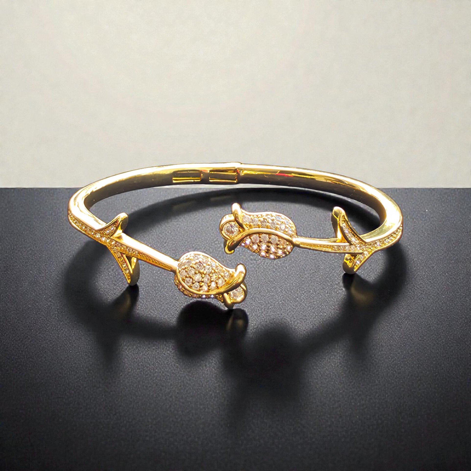 Kizara Twin Lily Bloom Cuff – Anti-Tarnish Bud Bracelet - Image 3