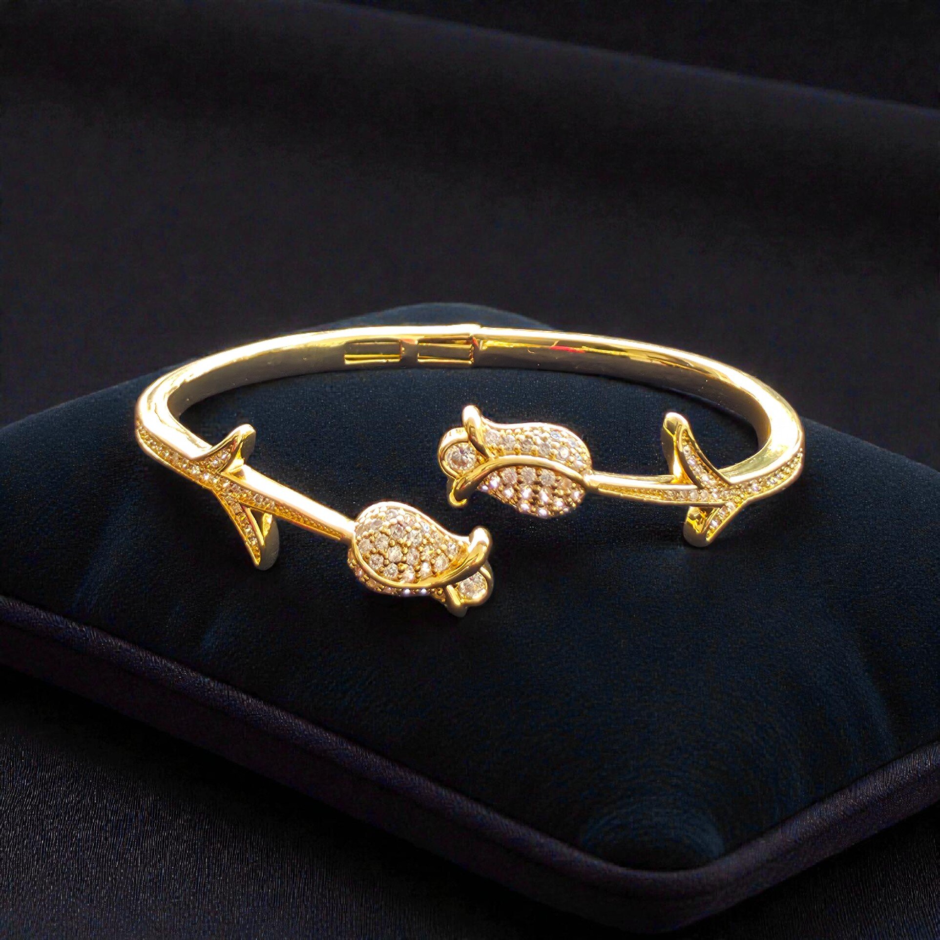 Kizara Twin Lily Bloom Cuff – Anti-Tarnish Bud Bracelet - Image 2