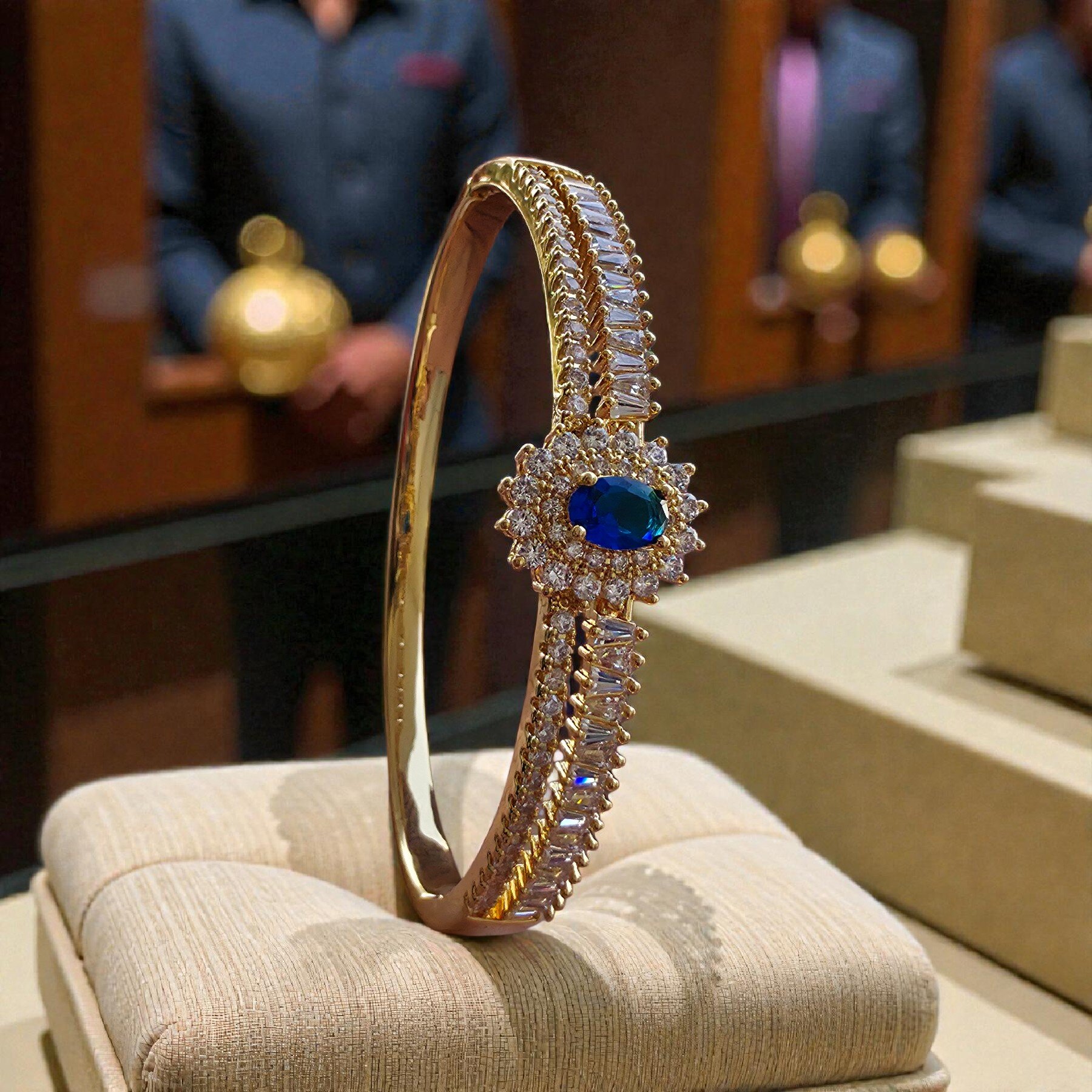 Kizara Oceanic Daisy Cuff – Anti-Tarnish Sapphire Marquise Bracelet