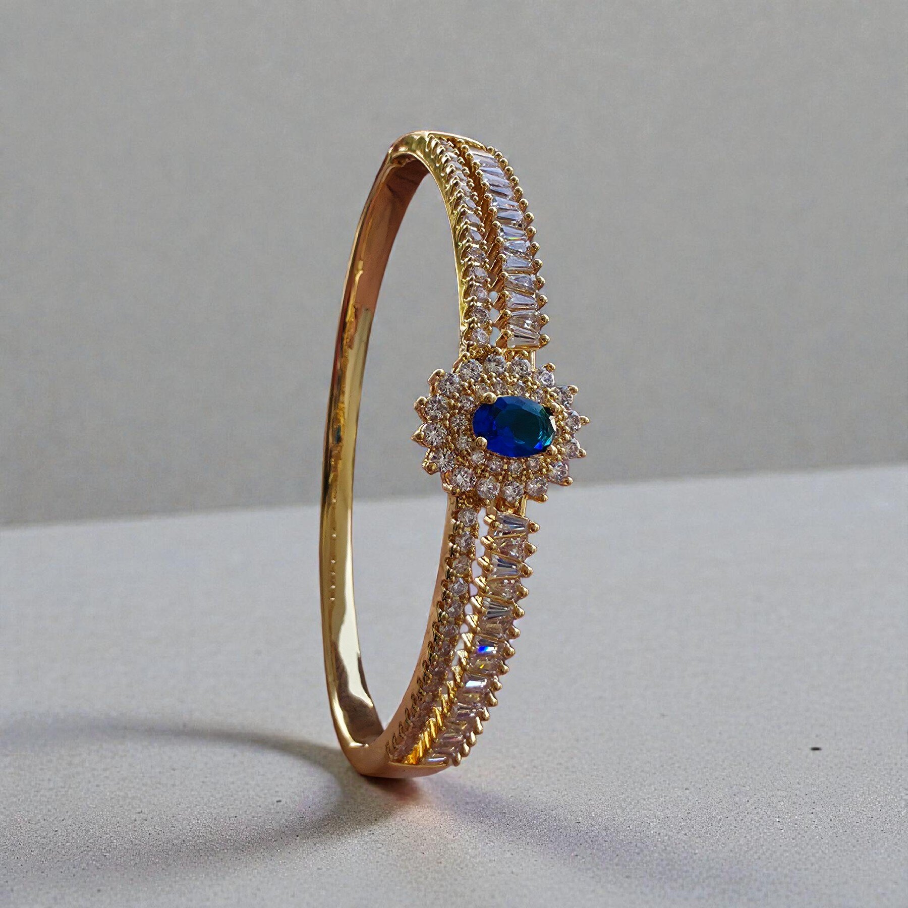 Kizara Oceanic Daisy Cuff – Anti-Tarnish Sapphire Marquise Bracelet - Image 3