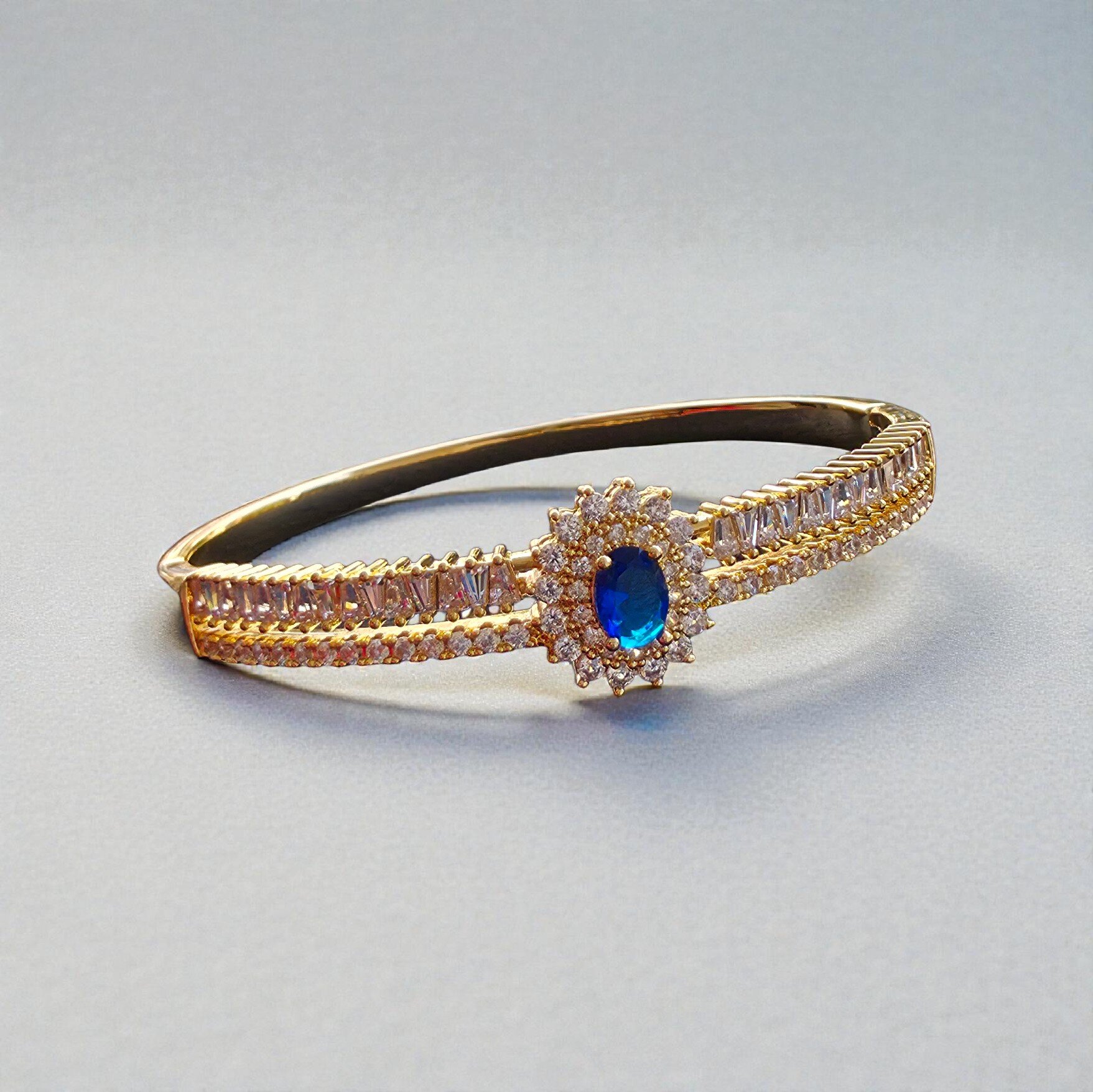 Kizara Oceanic Daisy Cuff – Anti-Tarnish Sapphire Marquise Bracelet - Image 2