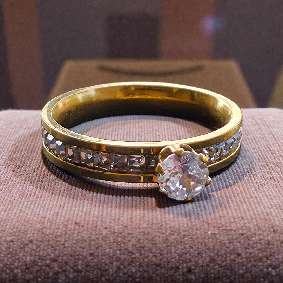 Kizara Marquise Solitaire Eternity Ring – Anti-Tarnish Gold CZ Band