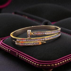 Dazzling Double Gold Nail Bracelet with Pave Crystals