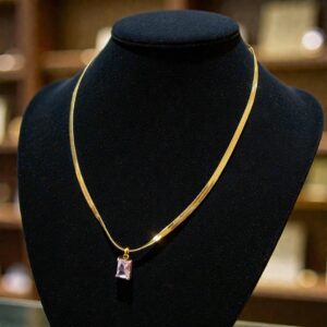 Kizara Snake Chain Emerald Cut Pendant Necklace – Anti-Tarnish Gold CZ Layering