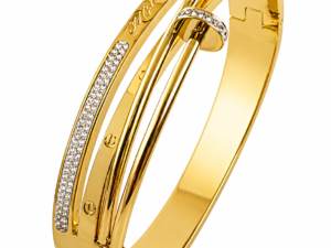 Luxury Gold Multi-Layer Pave Bangle with Nail Accent - Women's Stacked Bracelet