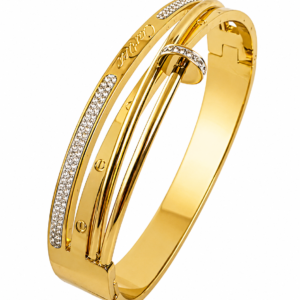 Luxury Gold Multi-Layer Pave Bangle with Nail Accent - Women's Stacked Bracelet