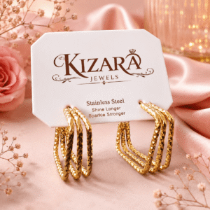Kizara Triple Cube Geometric Gold Hoop Earrings – Anti-Tarnish Bold Huggies