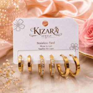 Kizara 6-Piece Gold Hoop Earrings Set – Anti-Tarnish CZ Huggie Mix Pack