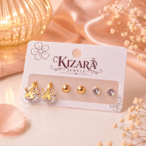 Kizara 6-Piece Butterfly CZ Gold Earrings Set – Anti-Tarnish Studs Drops Mix