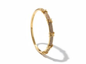 Stunning Gold Chain Link Cuff Bracelet with Pave Diamonds