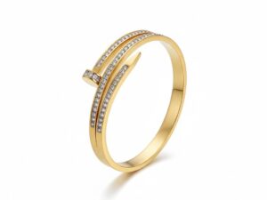 Dazzling Double Gold Nail Bracelet with Pave Crystals