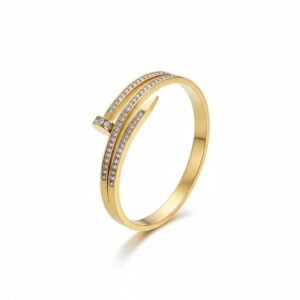 Dazzling Double Gold Nail Bracelet with Pave Crystals