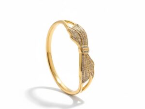 Elegant Gold Bow Cuff Bracelet with Pave Crystals