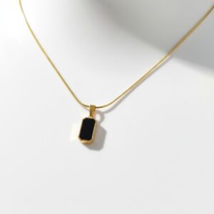 Minimalist Gold Black Onyx Bar Pendant Necklace - Sleek Rectangle Gemstone Women's Chain