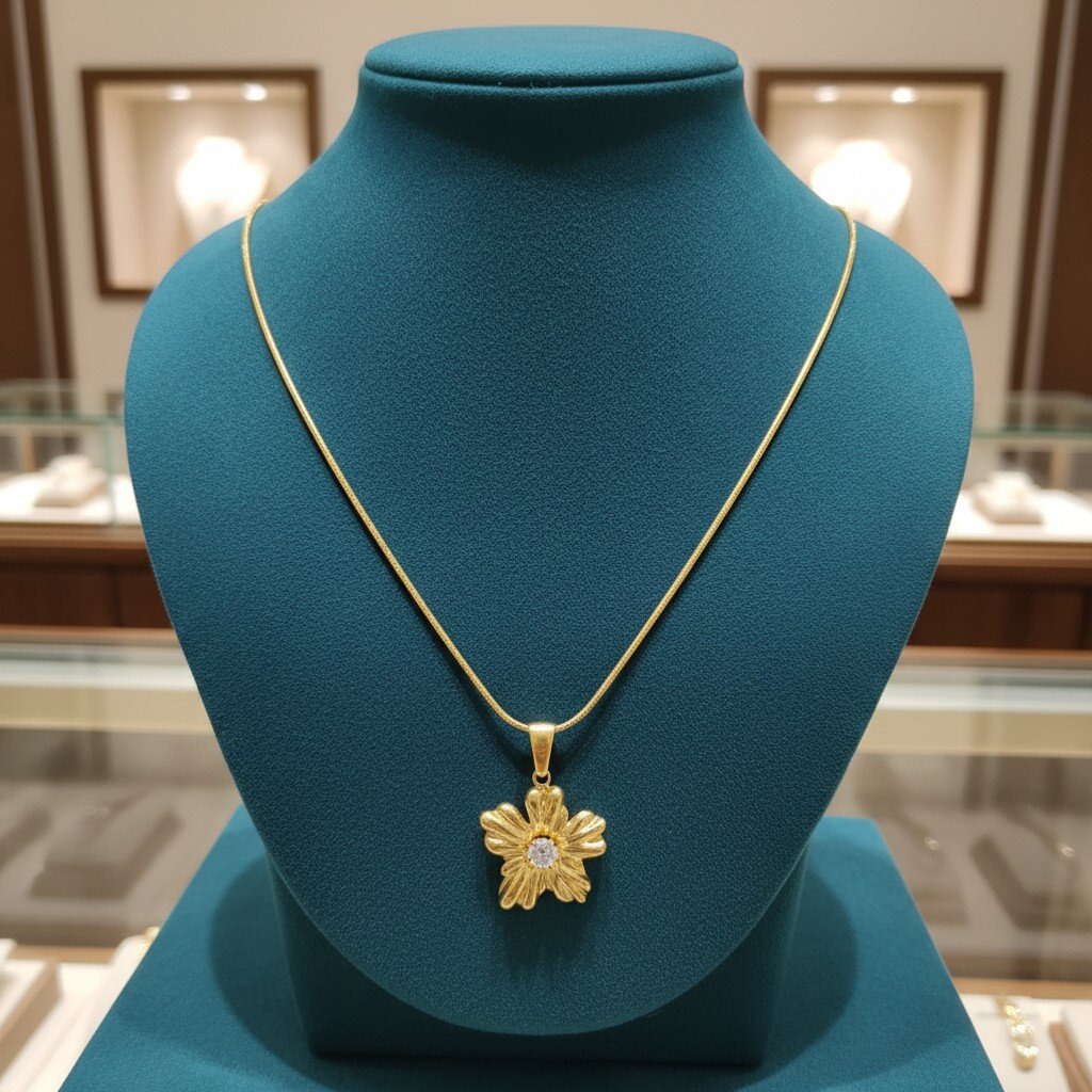 Stunning Gold Starburst Flower Pendant Necklace with CZ Center