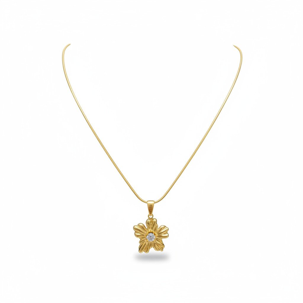 Stunning Gold Starburst Flower Pendant Necklace with CZ Center - Image 2