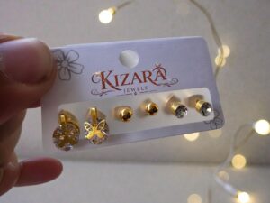 Kizara 6-Piece Butterfly CZ Gold Earrings Set – Anti-Tarnish Studs Drops Mix