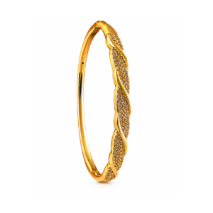 Kizara Exquisite Gold Twisted Rope Bangle with Pave Diamonds