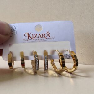 Kizara 6-Piece Gold Hoop Earrings Set – Anti-Tarnish CZ Huggie Mix Pack