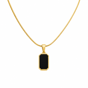 Minimalist Gold Black Onyx Bar Pendant Necklace - Sleek Rectangle Gemstone Women's Chain