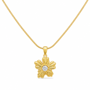 Stunning Gold Starburst Flower Pendant Necklace with CZ Center