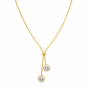 Elegant Gold Dangle Necklace with Double Pave CZ Drops - Women's Adjustable Pendant Chain