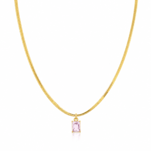 Kizara Snake Chain Emerald Cut Pendant Necklace – Anti-Tarnish Gold CZ Layering