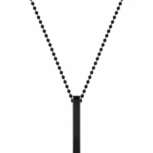 Kizara Stainless Steel Black Bar Pendant Necklace for Men | Stylish Black Bead Chain for Boys & Men