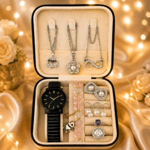 Kizara Premium Jewellery Gift Hamper for Women | Watch, 3 Necklaces, Bracelet, 2 Rings & Earrings Gift Box