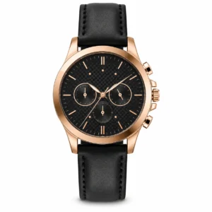 KIZARA Executive Rose Gold Men's Chronograph Watch | Premium Black Dial Analog Wrist Watch with Leather Strap