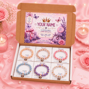Kizara Customized Name Crystal Bead Charm Bracelet Gift Set | 6 Bracelets