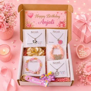 Kizara Custom Name Birthday Jewellery Gift Hamper for Women | 7 Premium Items Gift Box