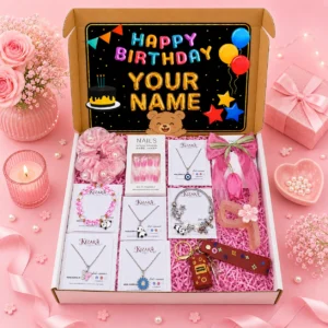 Kizara Personalized Birthday Gift Hamper for Girls | 11 Premium Items