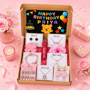 Kizara Custom Name Birthday Jewellery Gift Hamper for Women | 10 Pcs Premium Gift Box Set