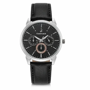 KIZARA Executive Black Multi-Function Men's Watch | Premium Analog Wrist Watch with Leather Strap