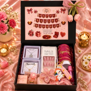 KIZARA Premium Raksha Bandhan Gift Hamper for Sister | Jewellery, Bangles & Surprise Gift Box for Her (Black)