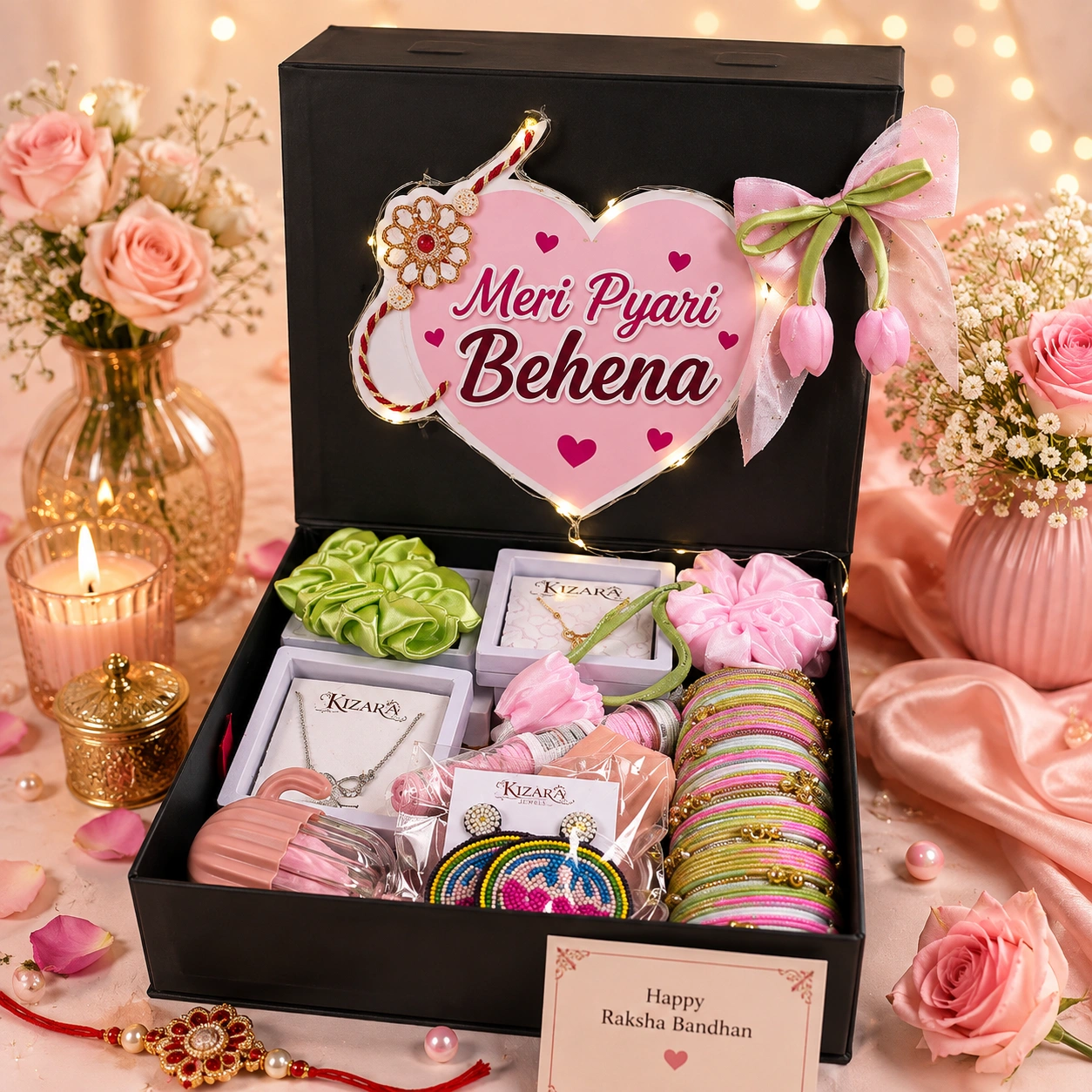 Raksha Bandhan Gift Hamper for Sister | Personalized Jewellery & Beauty Gift Box | Premium Rakhi Gift