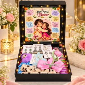 KIZARA Luxury Bhai Dooj Gift Hamper for Sister | Premium Jewellery, Beauty & Hair Accessories | Meri Pyaari Bhena Surprise Gift Box